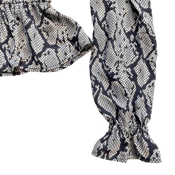Guess : Snake Print Long Sleeve Peplum Ruffle Blouse Top Stretch : S - Picture 3 of 7